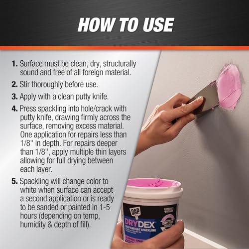 DAP DryDex Spackling Paste 1 Quart - Color-Changing Wall Repair for Interior & Exterior