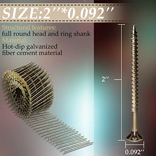 Hotop 3600 Count 15-Degree Coil Siding Nails - 2 Inch Wire Collated Nails