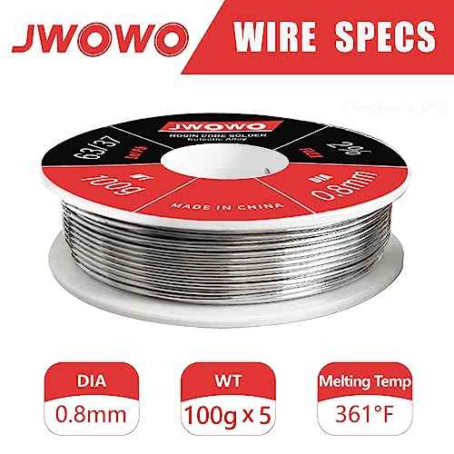 Rosin Core Solder Wire for Electrical Soldering(0.8mm/100g,5 Pack),By JWOWO
