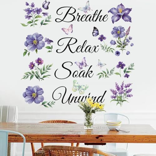 Vinyl Wall Decal Inspiration Quotes Breathe Relax Soak Unwind Wall Sticker Art Letters Sayings Living Room D?cor Lettering for Bathroom Bedroom Living Room