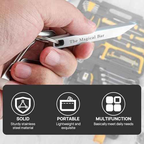 EDC Pry Bar with Carabiner, Heavy Duty Keychain Prybar Tool, Mini Stainless Steel Multi Tool, Everyday Carry for Men Women, Minimalist Tool for Opening Boxes, Turning Screws