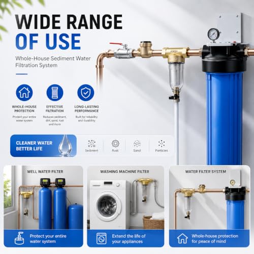 40 Micron Spin Down Sediment Water Filter for Whole House, Reusable 25GPM, 1" MNPT