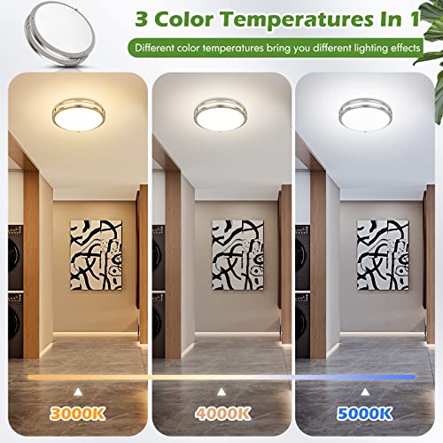 GoBright Brushed Nickel 36W LED Ceiling Light Fixture, 12in, 3 CCT Adjustable