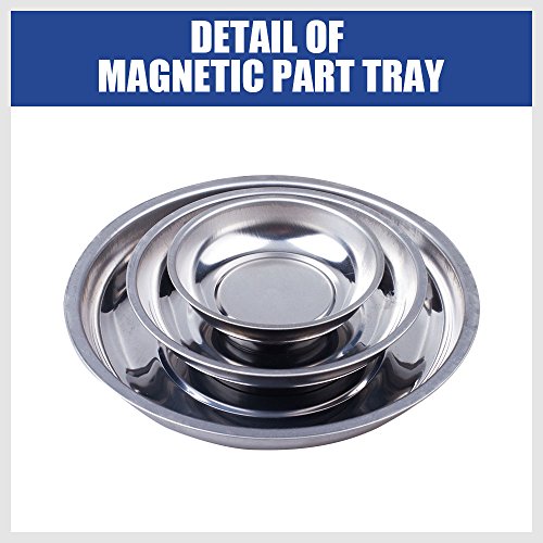 HORUSDY 3-Piece Magnetic Parts Tray Set - Round Stainless Steel Organizer