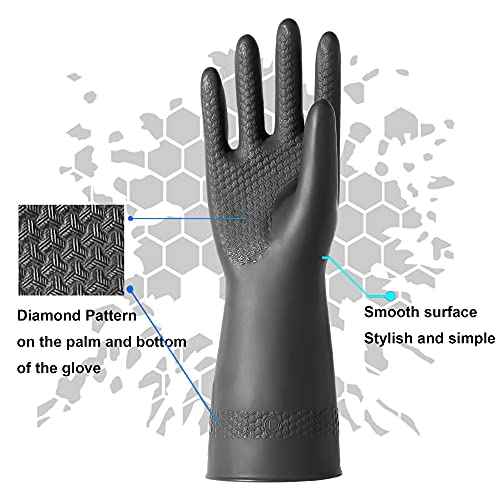 Chemical Resistant Latex Gloves,Cleaning Protective Safety Work Heavy Duty Rubber Gloves, S-M-L-XL Size, Black 1 Pair