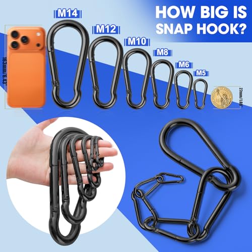M8-3.15IN 50 Pack Heavy Duty Black Carabiner Clips for Swing, Camping & Outdoor