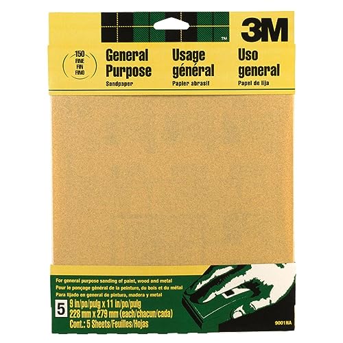 3M 11 in. L x 9 in. W 150 Grit Fine Aluminum Oxide Sandpaper 5 pk