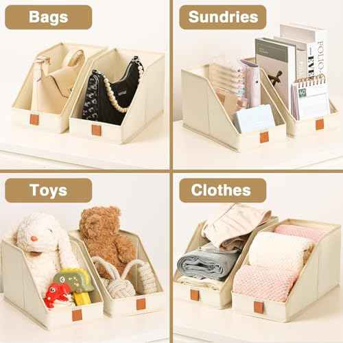 DIMJ Closet Organizers for Purses and Bag Storage, 6 PackSmall Storage Bins Foldable, Storage Baskets for Shelves, Wardrobe, Bedroom, Office, Fabric Cube Storage, 5.9 x 11.8 x 6.7 in