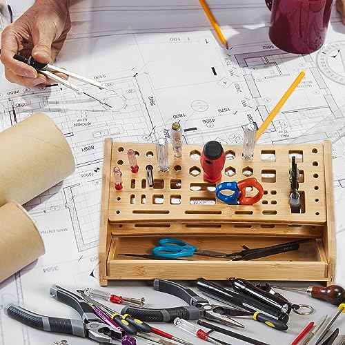 Bamboo Screwdriver Organizer Rack Desktop Hand Tool Stand and Repair Tool Storage Holder