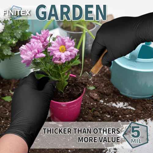 FINITEX - Black Nitrile Disposable Gloves, 5mil, Powder-free, Medical Exam Latex-Free 100 PCS For Cleaning Food Glove (Large)