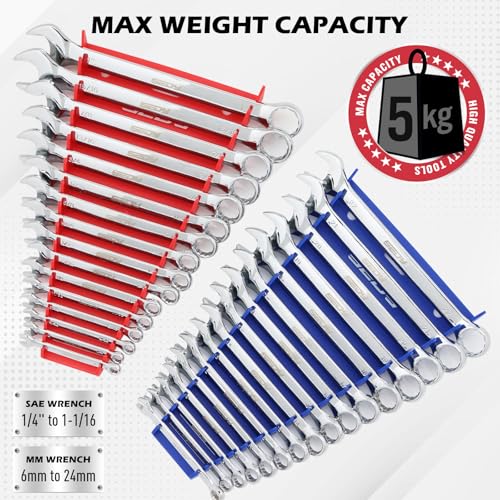 SEDY 2-Pack Magnetic Wrench Organizer, 32-Slot - 6mm-24mm SAE/Metric Tool Tray Set