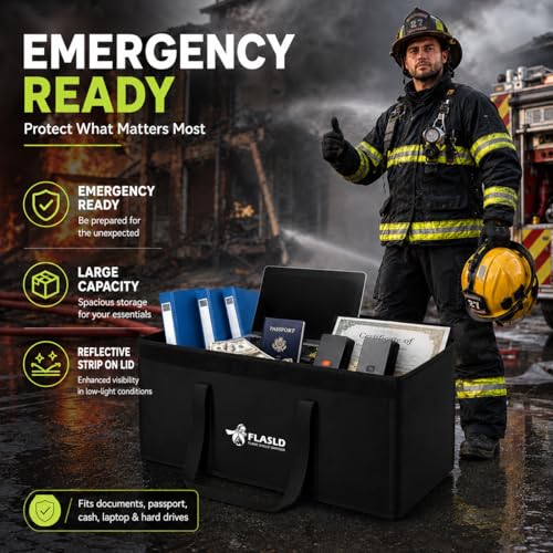 FLASLD 24x12x12” Fireproof Waterproof Document Bag - Fire Safe for Cash & Valuables