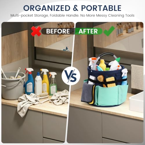 BUVE 17L Cleaning Supply Caddy with Handle – Collapsible Organizer Blue