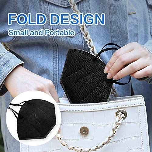 HUHETA KN95 Face Masks, Packs of 30 Black Mask, 5-Layers Mask Protection, Protective Cup Dust Masks for Outdoor Indoor Use