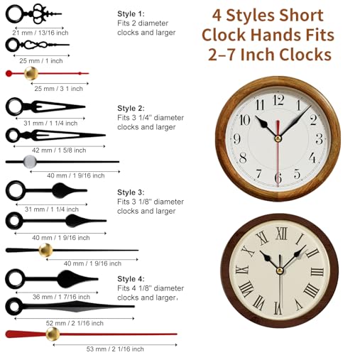 Semiround Silent Quartz Clock Movement Kit with 4 Short Hands & 2 Shaft Lengths - Model Shaft 22.7mm, Thread 16.5mm for 3-7 Inch Mini Clocks
