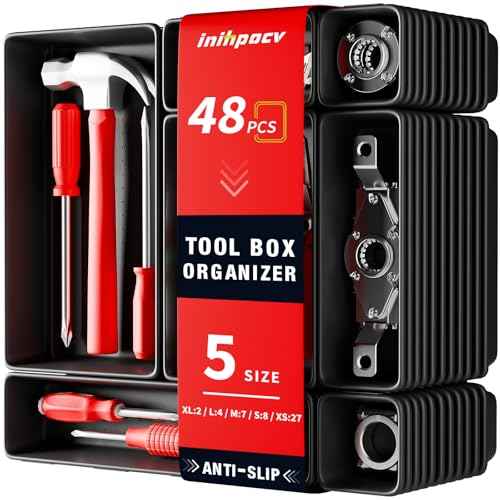 ¡¼48PCS & 5 Sizes¡½ Tool Box Organizer Tray, Toolbox Drawer Organizer with Non-Slip Pads, Desk Drawer Divider Set, Fits Rolling Tool Chest Cabinet for Garage & Workbench