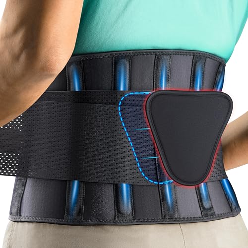 FEATOL Back Brace for Men & Women, Lower Back Support, Sciatica Pain Relief, Black Large/X-Large