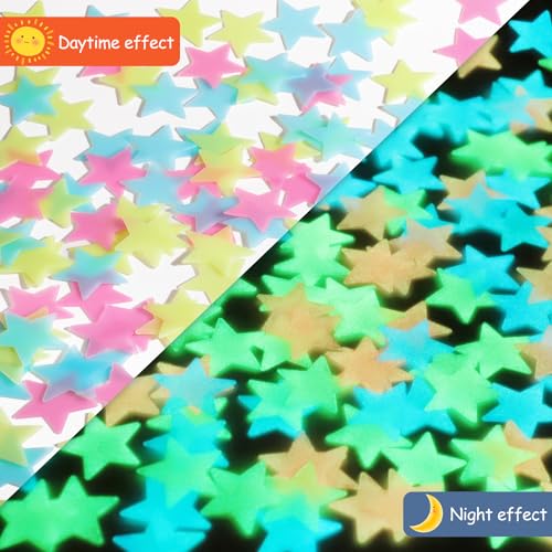 AM AMAONM 100pcs Glow in The Dark Luminous Plastic Stars for Wall & Ceiling, Multicolor, Variation 1