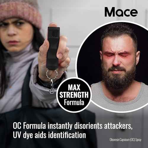 Mace Pepper Spray - Hard Case Model, 12g, 12 Feet Range, Max Strength 10% OC Formula, Long Lasting UV Dye, Flip Top Safety Cap, Self Defense Pepper Spray Keychain for Women & Men
