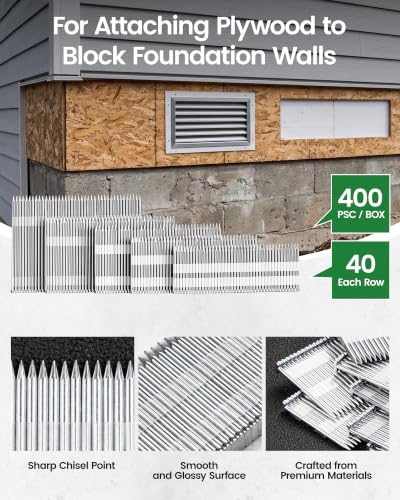 Meite 14 Gauge Concrete T Nails 1-1/2 Inch Length, 400PCS Heavy Duty Steel