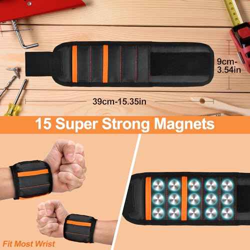 Tmacker Stocking Stuffers Magnetic Wristband for Tools Holding Screws Nail Drill Bits-Adjustable Velcro Strap Breathable for Men Dad Husband Father Grandpa DIY Handyman Gifts for Christmas Birthday