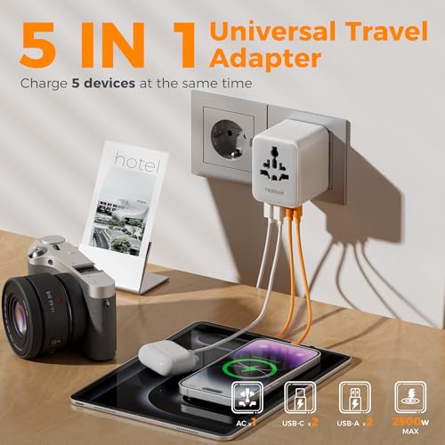 TESSAN Universal Travel Power Adapter Grey-20W International Plug with USB-C & USB Ports