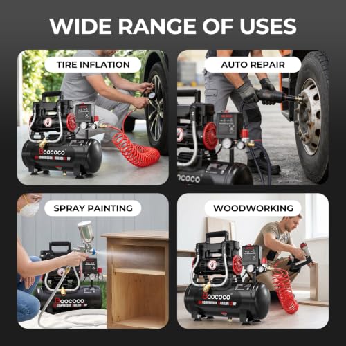 3 Gallon Ultra Quiet Air Compressor 1.2HP Max 115 PSI with Dual Quick Couplers