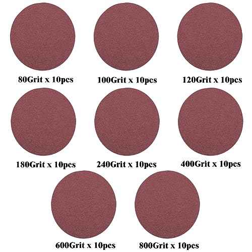 Utoolmart 6-inch PSA Sanding Discs, 5 Each of 80/100/120/180/240/400 Grit, Aluminum Oxide Self Stick Adhesive Round Shape Sandpaper for Random Orbital Sander Wood Metal Auto Dry Polishing, 30 Pcs