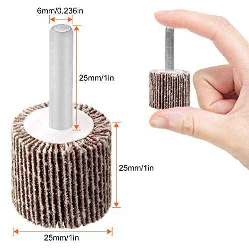 1" x 1" x 1/4" Shank Mounted Flap Wheels, 80 Grit Aluminum Oxide Mounted Abrasive Grinding Tool - 10 Pack