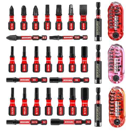 30 Pcs Impact Screwdriver Bits Set, Magnetic S2 Steel Multi Driver Bits with Storage Rainbow Box (Red,Pink,Orange)