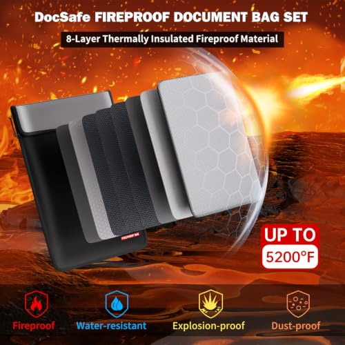 DocSafe Black Fireproof Document Bag with Organizer Travel Case - Heat & Water Resistant, 5200°F Safe Storage for Important Documents & Valuables
