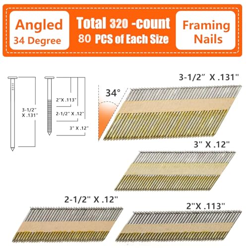 30° Framing Nails 4 Sizes Hot Dipped Galvanized Steel Pack of 320 - SITLDY