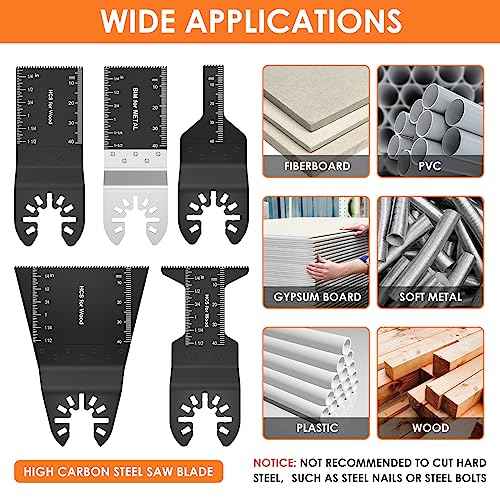 8Pcs Oscillating Saw Blades Set Bi-metal Stainless Steel Multitool Blades Kit Quick Release Oscillating Blades Precise Cutting Saw Blades with 3 Gaskets for Wood Plastic Cutting
