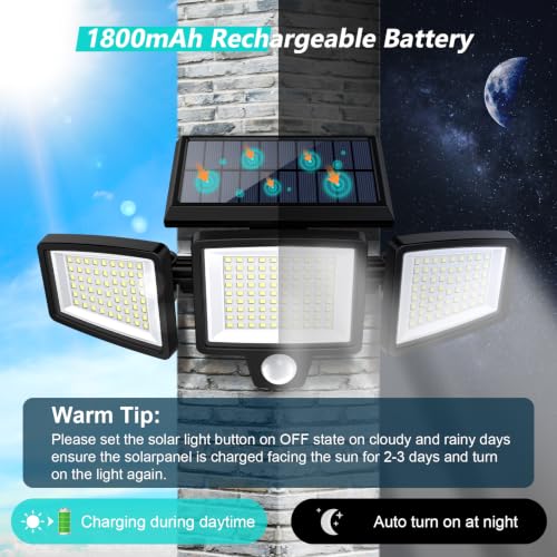 Tuffenough 2 Pack Solar Outdoor Security Flood Lights 2500LM 210 LEDs IP65 Waterproof