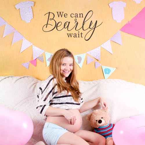 We Can Bearly Wait Sign Decal, We Can Bearly Wait Sticker Baby Shower Backdrop Bear Themed Wall Sticker for Baby Shower Arch Decorations Photo Props Gender Reveal Party