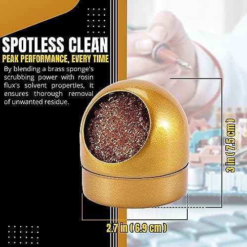 Flexzion Solder Cleaner with Brass Wool Soldering Wire Sponge and Gold, Dome-shaped, Non-Slip Solder Sponge Tray Housing, Soldering Iron Tip Cleaner, No Water Needed