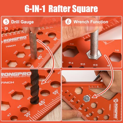 6-in-1 Carpenter Square 7 inch, Aluminum Rafter Square, Multi-Purpose