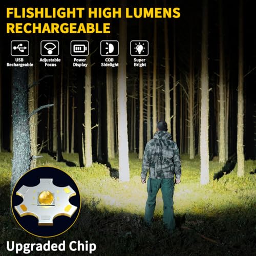 2-Pack Rechargeable LED Flashlights High Lumens, Adjustable Focus, Emergency & Outdoor Use