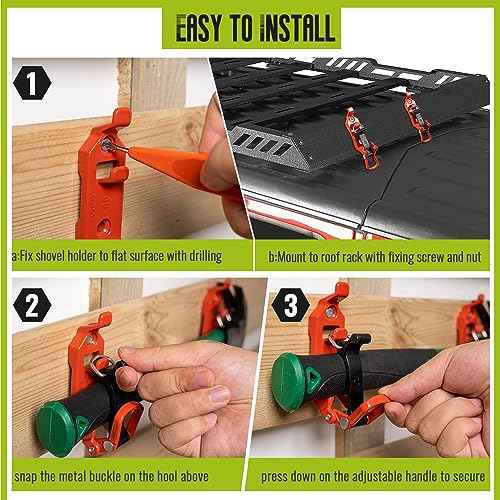 4 Pcs Shovel Holder for Truck, Heavy Duty Shovel Mounts for Roof Rack, Quick Release Axe Holder Mount Kit, Metal and Rubber Car Accessories/ Garage Storage/ Truck/ Wall Mounting Brackets