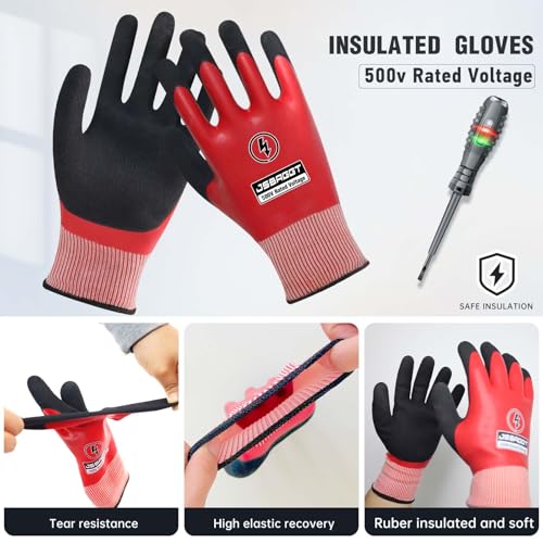 500V Red Insulated Flame Retardant Gloves?Waterproof, Double-Sided Insulation for High Voltage Electrician Work