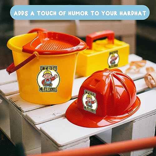 5 Pack Funny Hardhat Stickers - Can We Fix It? No, It's Fucked, Cute Cartoon Hard Hat Stickers for Builder, Waterproof Vinyl Stickers for Tool Box, Helmet (3 inch)