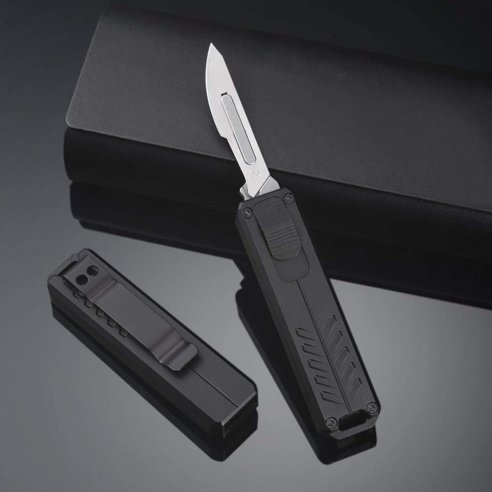 cckk Utility Knife, Aluminium Alloy Pocket Knife with Clip, Black Pocket Knife, EDC Razor Knife with 20PCS #23 Blades