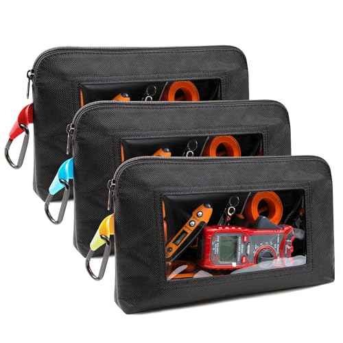 Tool Pouch with Clear Window, 1680D Oxford Small Tool Bag, Heavy Duty Tool Pouches with Zipper, Clear Utility Bag Zipper Pencil Pouches for Organizing and Storage, Pencil Case, 3 Pack