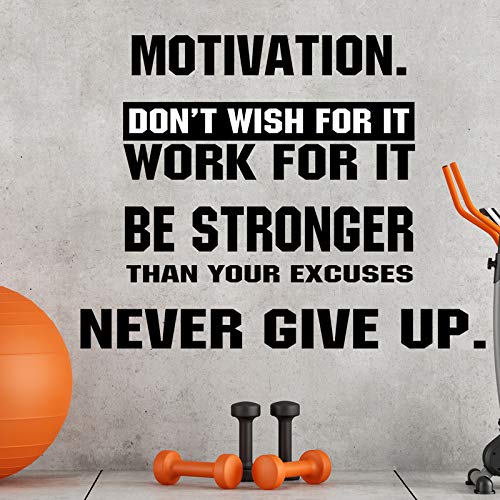 Tenare 4 Pieces Gym Wall Decal Motivation Vinyl Wall Decals Be Stronger Than Your Excuses Sticker Don't Wish for It Work for It Large Gym Never Give up Quote Sticker Home Exercise Fitness