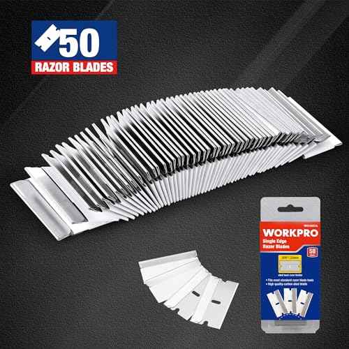 WORKPRO 50-Pack Single Razor Edge Blades, Industrial Scraper Razor Blades, High Carbon Steel One Edge Razor Blades