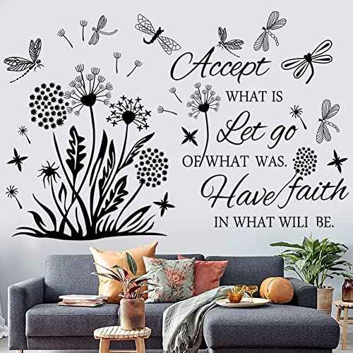 Inspirational Quotes Wall Art - Accept, Let Go, Have Faith - Dandelion Wall Decals, Flower Stickers, Murals - Bedroom, Office, Bathroom, Living Room