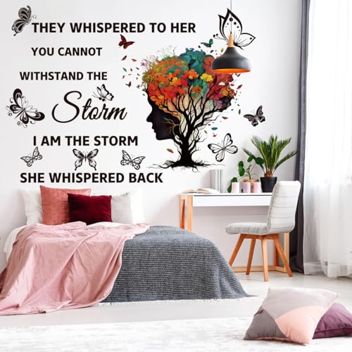 Inspirational Wall Decal Quotes They Whispered to Her You Cannot Withstand Back Tree Wall Sticker Wall Art Positive Sayings Sticker Butterfly Wall Stickers for Women Girls Bedroom Living Room D?cor.