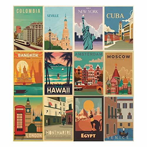 HK Studio Travel Decor, Postcards from Around the World - Travel Decorations, Vintage Postcards, Unframed 12pcs 8" x 12"