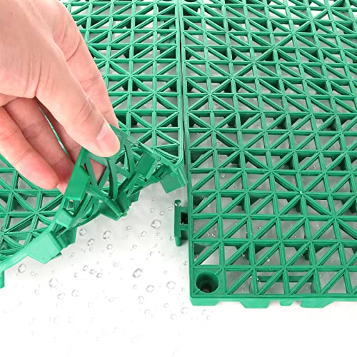 12 Pack 12'' x 12'' Interlocking Rubber Outdoor Flooring Tiles Non-Slip Shower Mat Pool Mats for Floor, Drain, Deck, Pool, Patio, Balcony, Kitchen, Yard (Green)