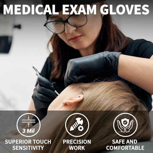 Black Nitrile Gloves Disposable, 120 PCS 3Mil, Medical Exam Latex-Free Gloves, Food Safe Cooking, Cleaning